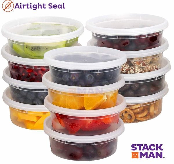 Stack Man [48 Pack, 8 oz] Plastic Deli Food Storage Slime