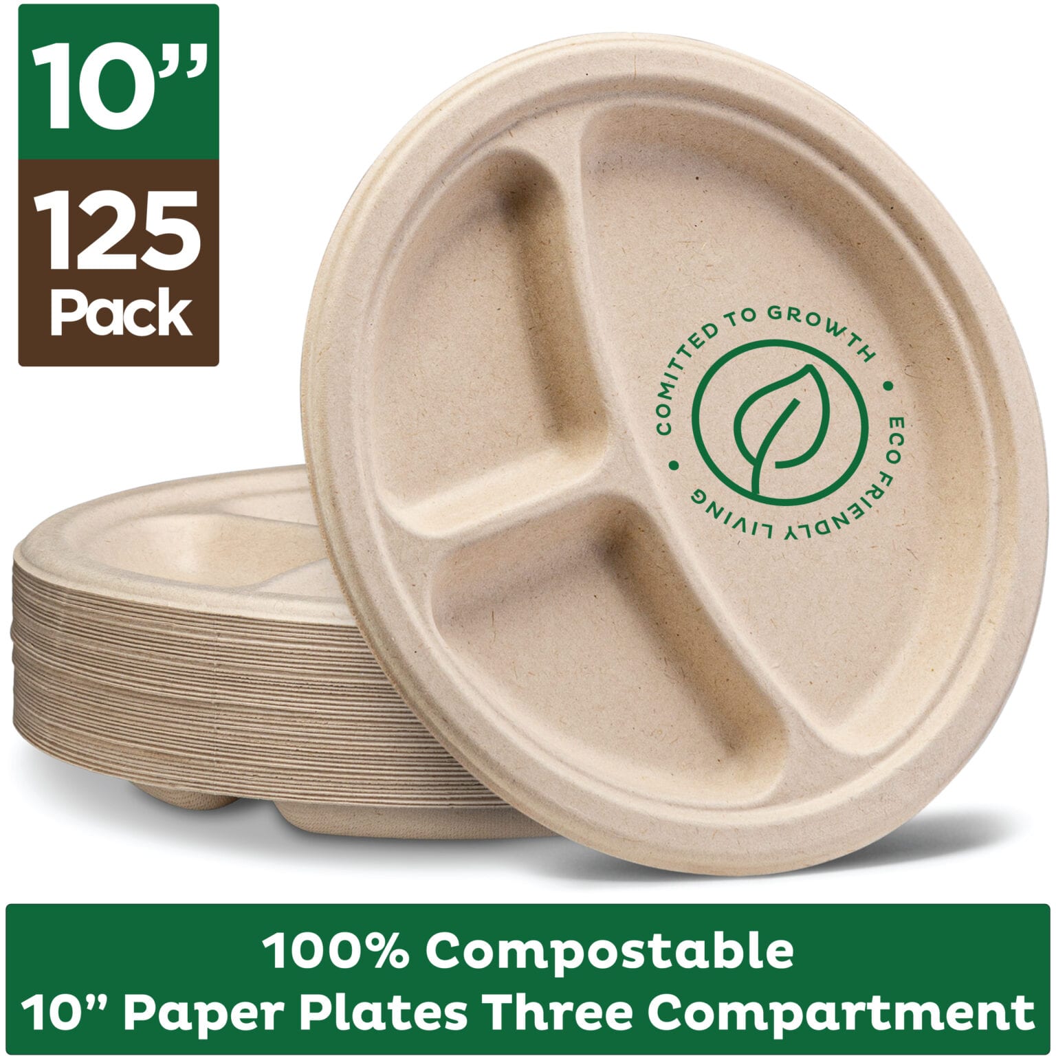 Compostable Paper Plates Inch Pack Compartment Disposable Plates Heavy Duty