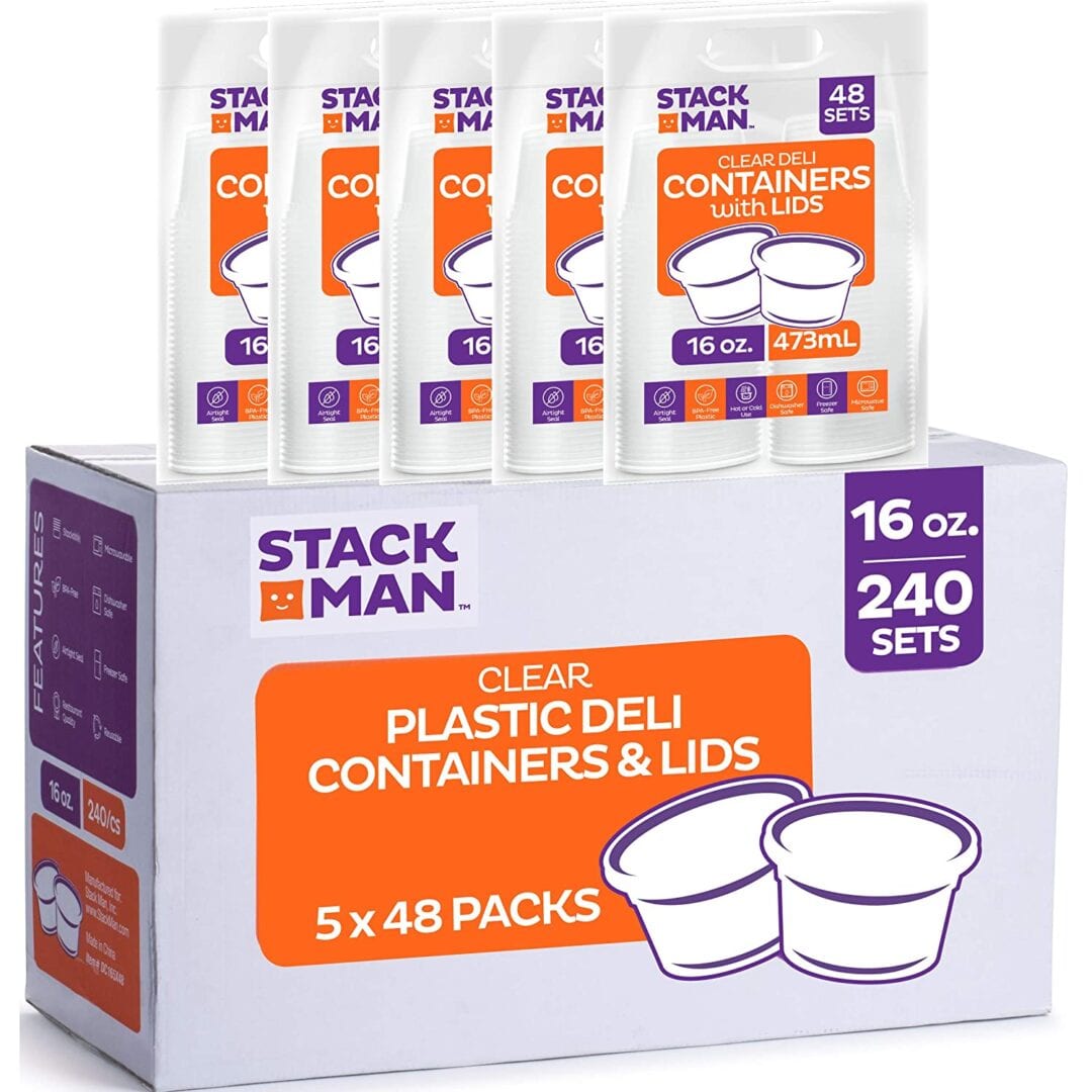 Stack Man [48 Pack, 32 oz] Plastic Deli Food Storage Soup Containers With  Airtight Lids, Freezer Safe, Meal Prep, Stackable, Leakproof