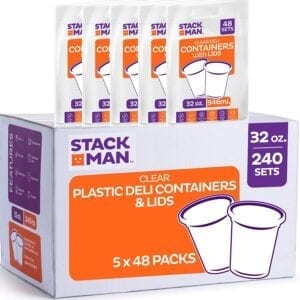 Stack Man [48 Pack, 16 oz] Plastic Deli Food Storage Soup Containers With  Airtight Lids, Freezer Safe | Meal Prep | Stackable | Leakproof | BPA Free
