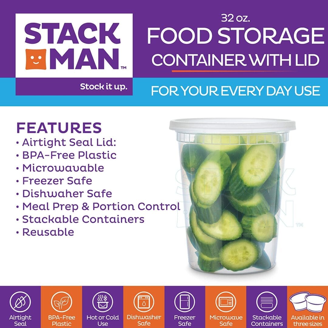 Plastic Deli Food 32 oz. Freezer Soup Food Container w/Lid Combo